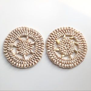 2 Vintage beachy boho shell placemats or trivets